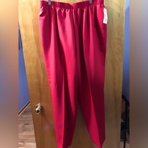 Women’s pull on elastic waist red pants. Easy to pull up & down and comfortable